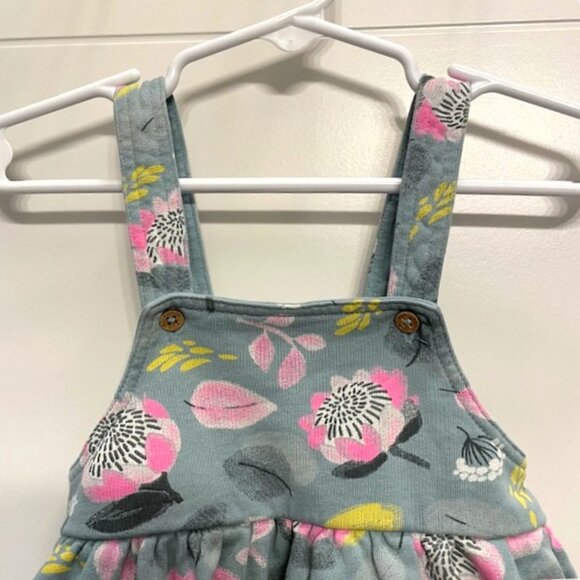 Oliver + Rain 100% Organic Cotton Overall Pinafore Dress Floral Size 9 Months - Picture 3 of 9